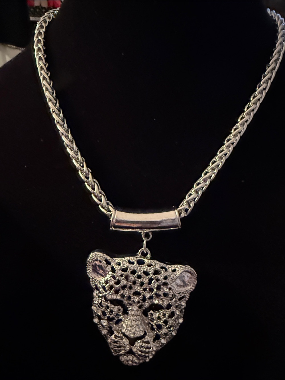 New Mens 14” Silver Leopard Head Pendant Necklace thick chain